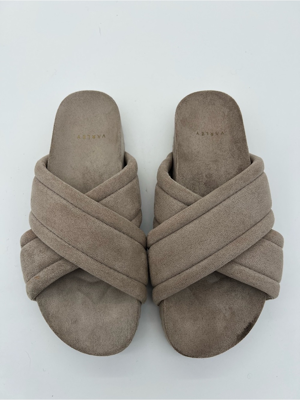 Varley Neutral Taupe Crisscross Padded Slide Mules size 8